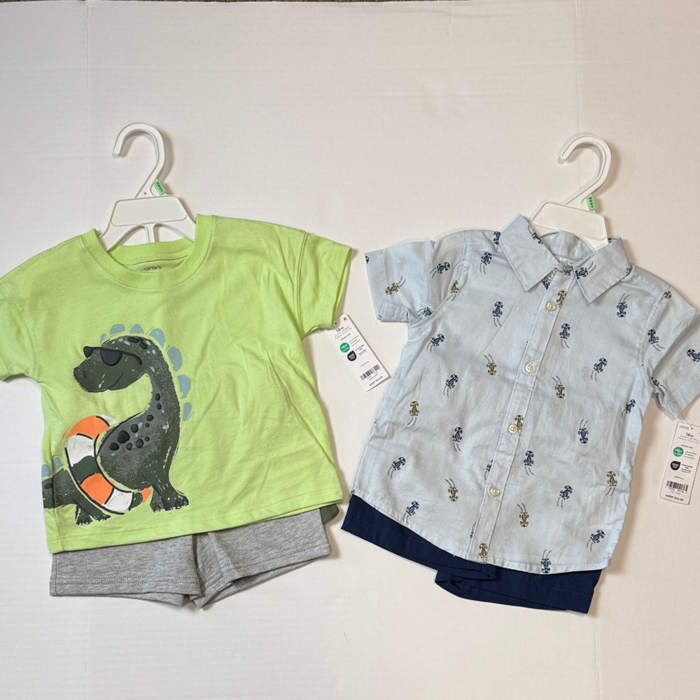 Carter's Lime Green Dino Tee and Light Blue Shirt Set
